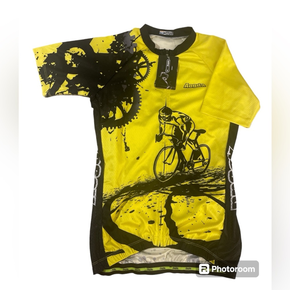 NWT AOGDA Vintage Cyclist Jersey Yellow/Black Sz Small